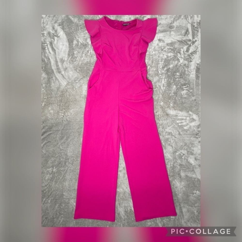 Midnight Doll Flare Leg Jumpsuit Ruffle Sleeve Hot Pink Size XL Wedding Guest